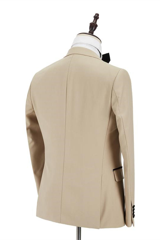 Black Peak Lapel Champagne Wedding Suit Velvet Banding Edge Formal Suit for Men-Ballbella