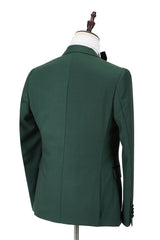 Black Peak Lapel Dark Green Men's Wedding Suit Velvet Banding Edge Formal Suit-Ballbella