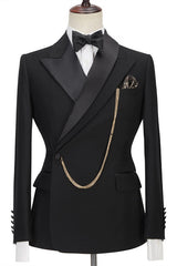 Black Peaked Lapel Designer Slim Fit Formal Men's Business Suitss-Ballbella