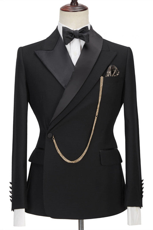 Black Peaked Lapel Designer Slim Fit Formal Men's Business Suitss-Ballbella