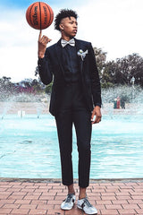 Black Peaked Lapel Velvet 2-Piece Prom Suit-Ballbella