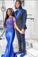 Black Prom Suit with Blue Shawl Lapel-Ballbella
