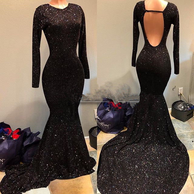 Do you need a black sparkle prom dress custom made at affordable prices? Shop Ballbella with the Black Sequins New Arrival Prom Party Gowns| Long Sleeves Evening Gowns On Sale.
