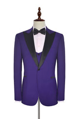 Black Silk Peak Lapel Three Piece Wedding Tuxedos Mens Suits with Vest for Prom-Ballbella