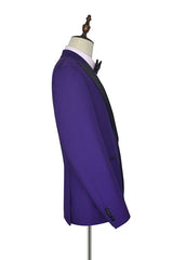 Black Silk Peak Lapel Three Piece Wedding Tuxedos Mens Suits with Vest for Prom-Ballbella