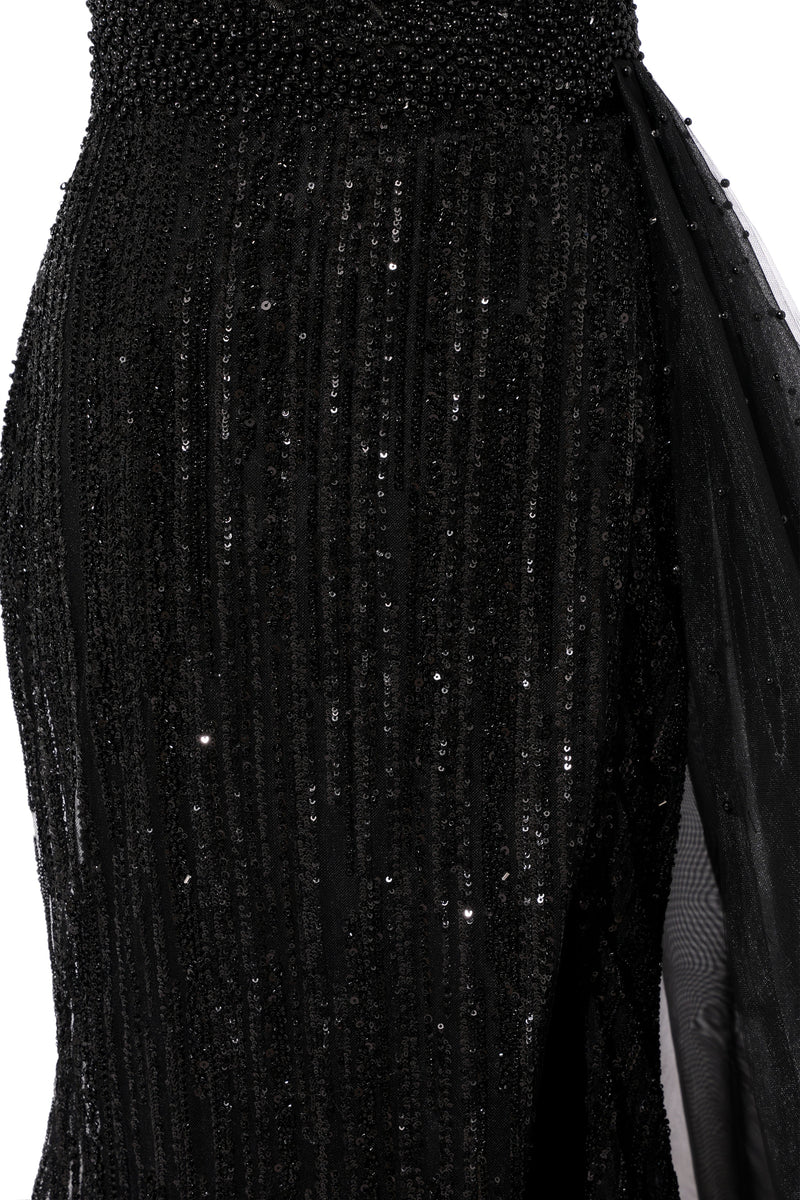 Black Sparkle One shoulder Court Train Evening Dresses Ballbella Black Sparkle One shoulder Court Train Evening Dresses Ballbella