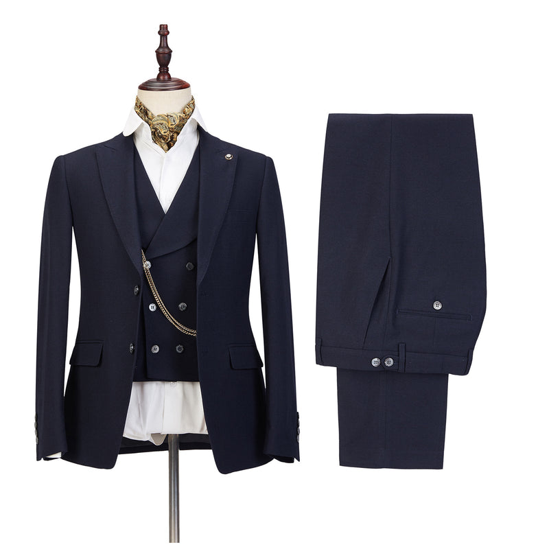Black Three-piece Peaked Lapel Decent Wedding Suits for Men-Ballbella