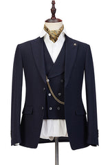 Black Three-piece Peaked Lapel Decent Wedding Suits for Men-Ballbella