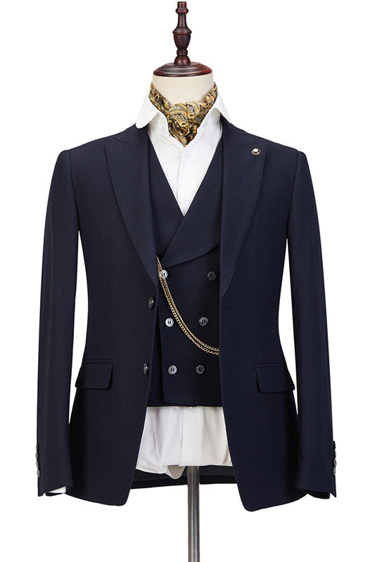 Black Three-piece Peaked Lapel Decent Wedding Suits for Men-Ballbella