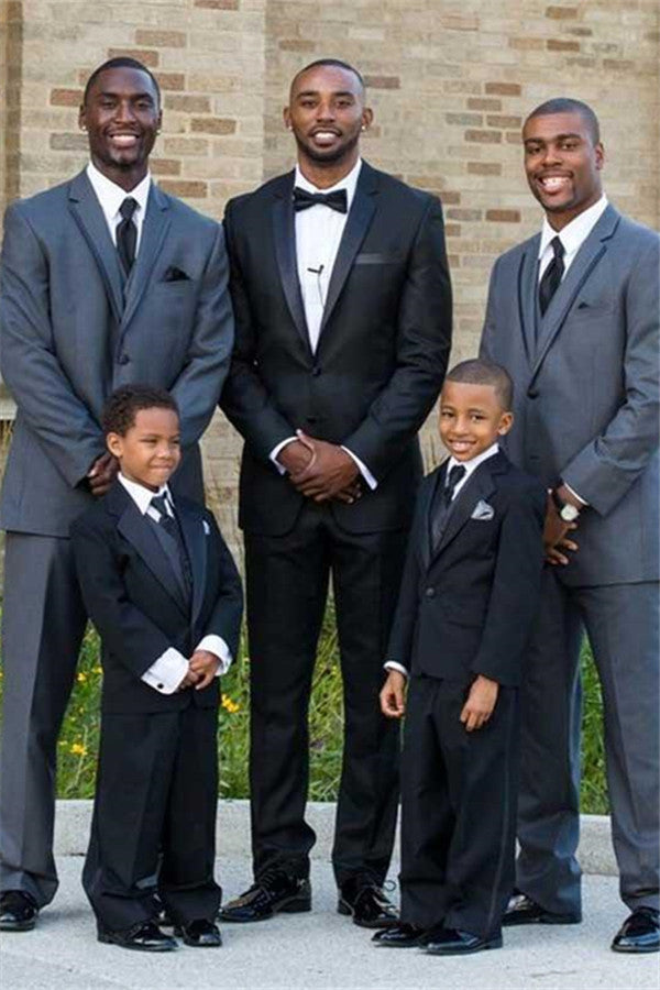 Black Two Piece Wedding Groom Suit with Silk Lapel-Ballbella