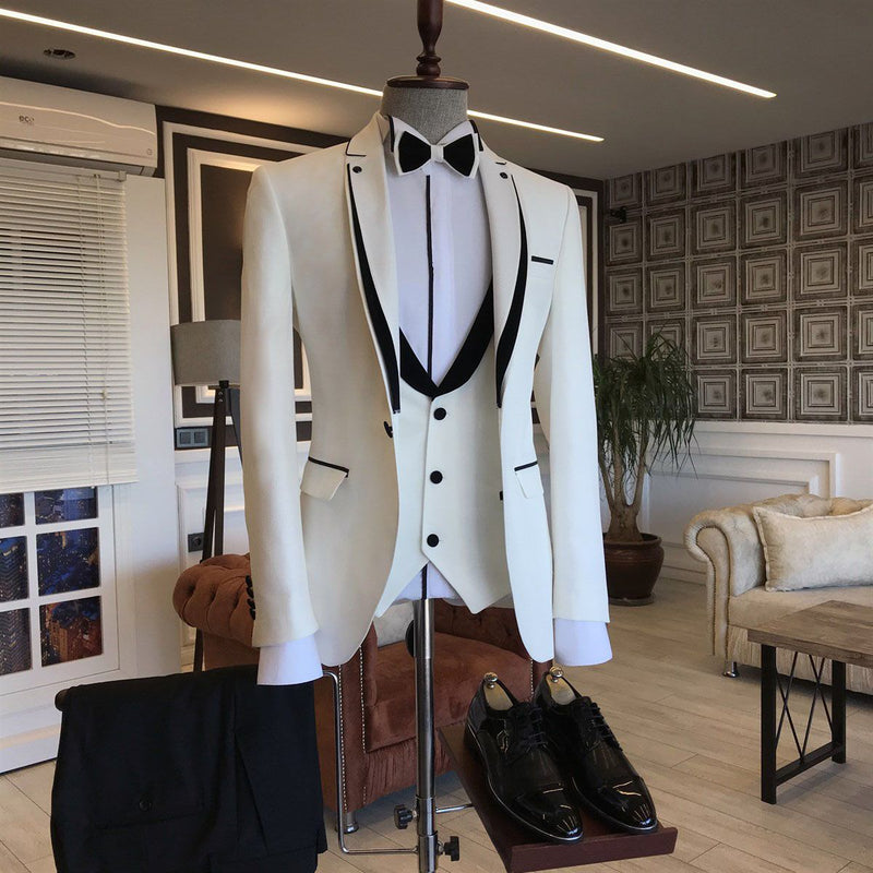 Black White Notched Lapel Slim Fit Men's Prom Suits-Ballbella