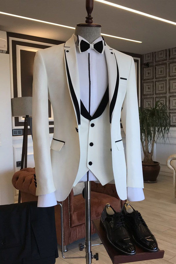 Black White Notched Lapel Slim Fit Men's Prom Suits