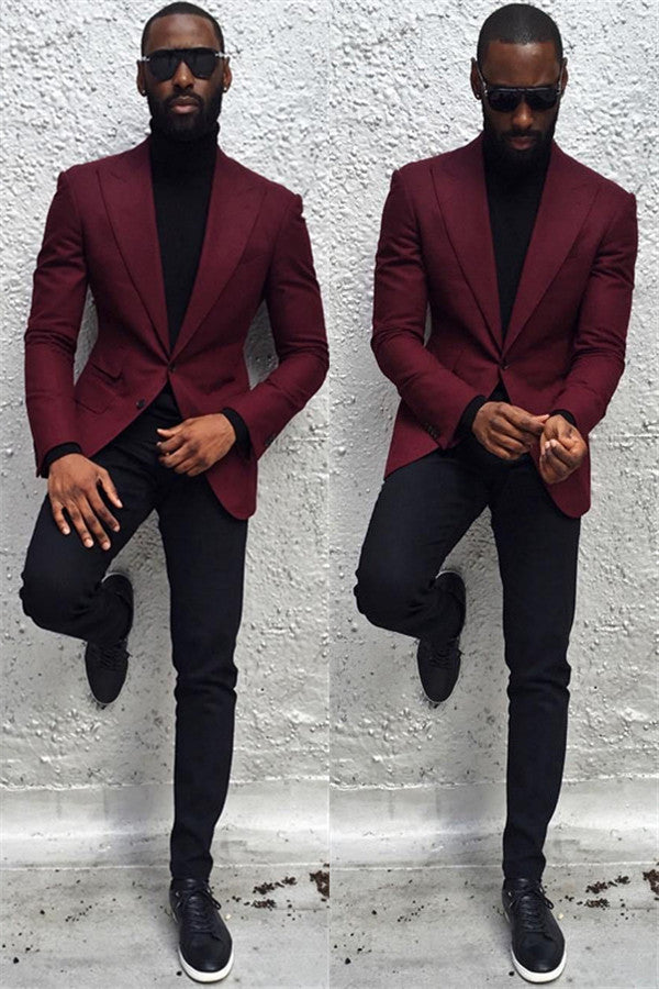 Blake Burgundy Peaked Lapel Slim Fit Bespoke Men's Prom Suits-Ballbella