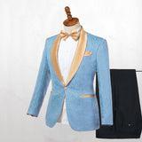 Blue One Button Shawl Lapel Best Fitted Wedding Suits for men-Ballbella