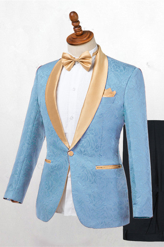Blue One Button Shawl Lapel Best Fitted Wedding Suits for men-Ballbella