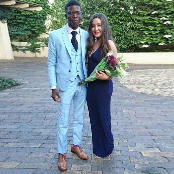 Blue Slim Fit Men's Suit Three-Piece Prom Outfits Bespoke Suits-Ballbella