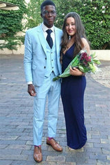 Blue Slim Fit Men's Suit Three-Piece Prom Outfits Bespoke Suits-Ballbella