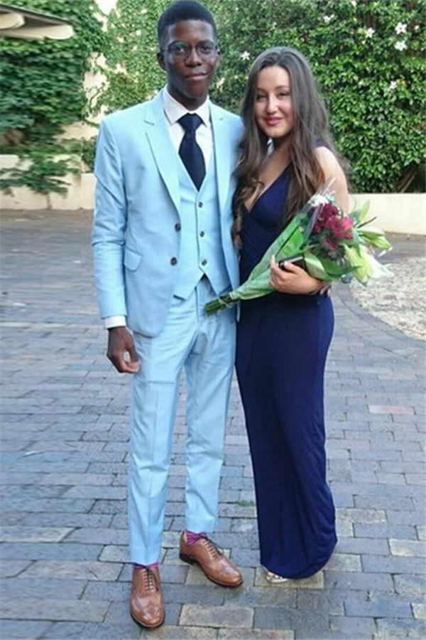 Blue Slim Fit Men's Suit Three-Piece Prom Outfits Bespoke Suits-Ballbella