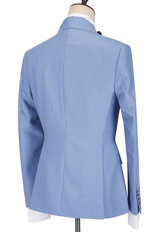 Blue Slim Fit Peaked Lapel Ruffles Designer Men's Prom Suits-Ballbella