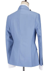 Blue Slim Fit Peaked Lapel Ruffles Designer Men's Prom Suits-Ballbella