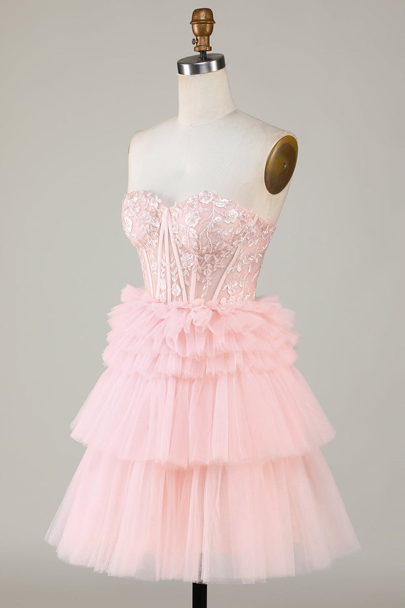 Blue Sweetheart A-Line Corset Short Homecoming Dress with Ruffles Blue Sweetheart A-Line Corset Short Homecoming Dress with Ruffles
