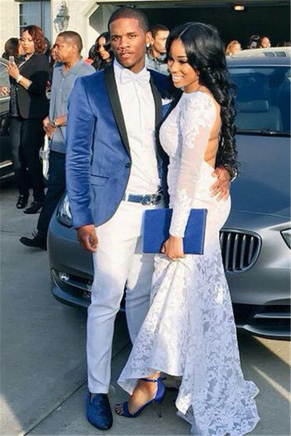 Blue Velvet Prom Suits Slim Fit Men Suit with One Button