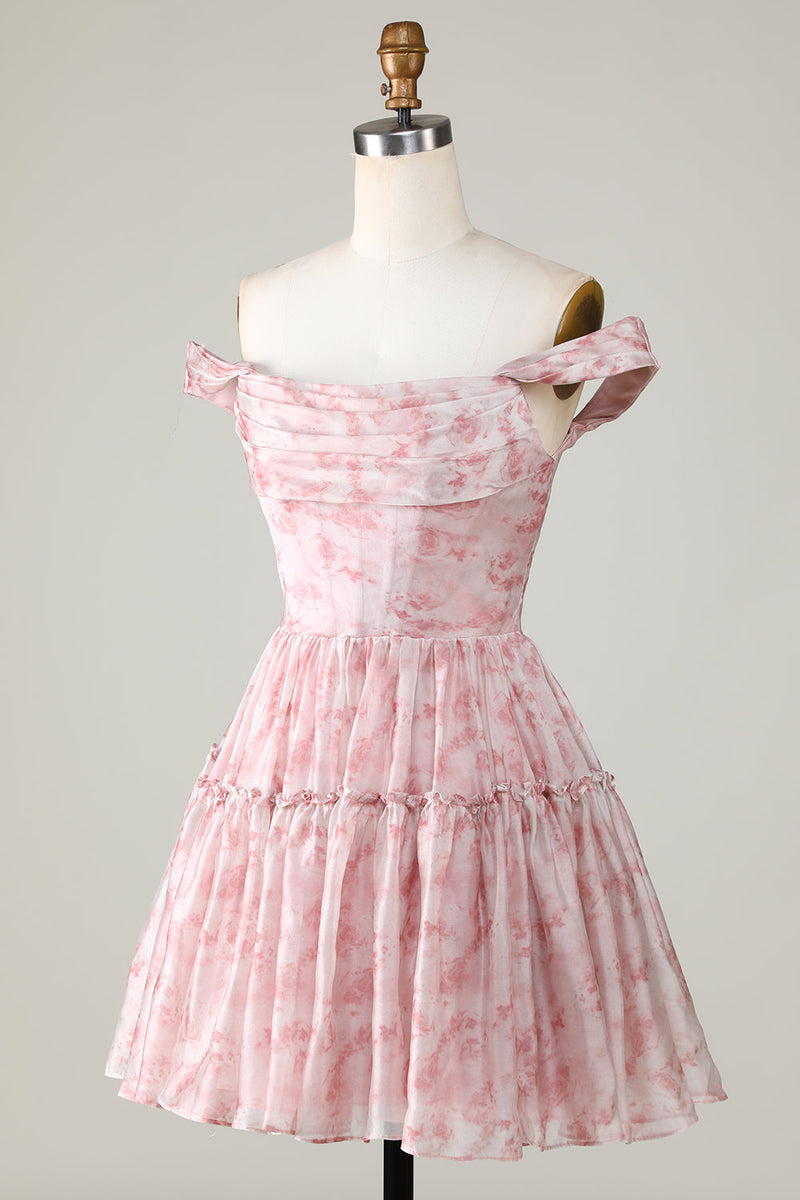 Blush Printed A-Line Homecoming Dress with Ruffles Ballbella Blush Printed A-Line Homecoming Dress with Ruffles Ballbella