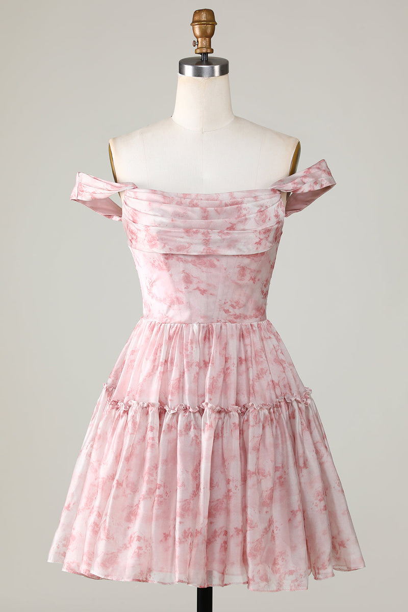 Blush Printed A-Line Homecoming Dress with Ruffles Ballbella Blush Printed A-Line Homecoming Dress with Ruffles Ballbella