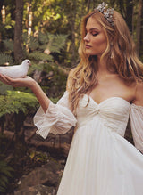 Boho Garden Wedding Dresses Off-the-Shoulder Long Sleeves Chiffon Sweep Train-Ballbella
