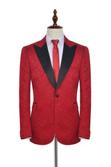 Bright Red Jacquard Peak Lapel with Black Silk Classy Mens Suits