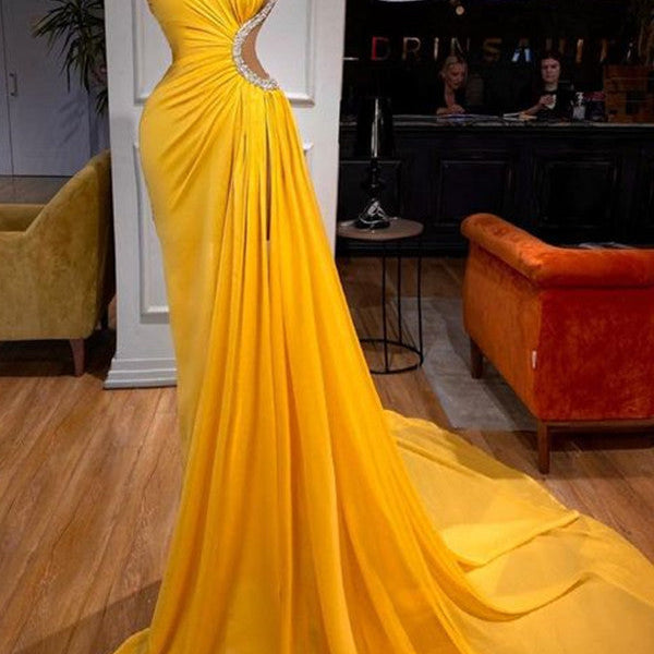 Bright Yellow Long Prom Dress Mermaid With Slit Bright Yellow Long Prom Dress Mermaid With Slit