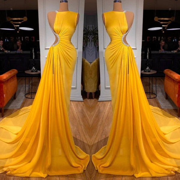 Bright Yellow Long Prom Dress Mermaid With Slit-Ballbella