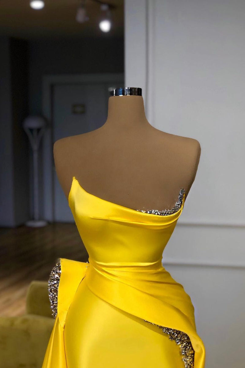 Bright Yellow Strapless Metallic Sequin Overskirt Prom Dress Ballbella Bright Yellow Strapless Metallic Sequin Overskirt Prom Dress Ballbella