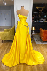 Bright Yellow Strapless Metallic Sequin Overskirt Prom Dress-Ballbella