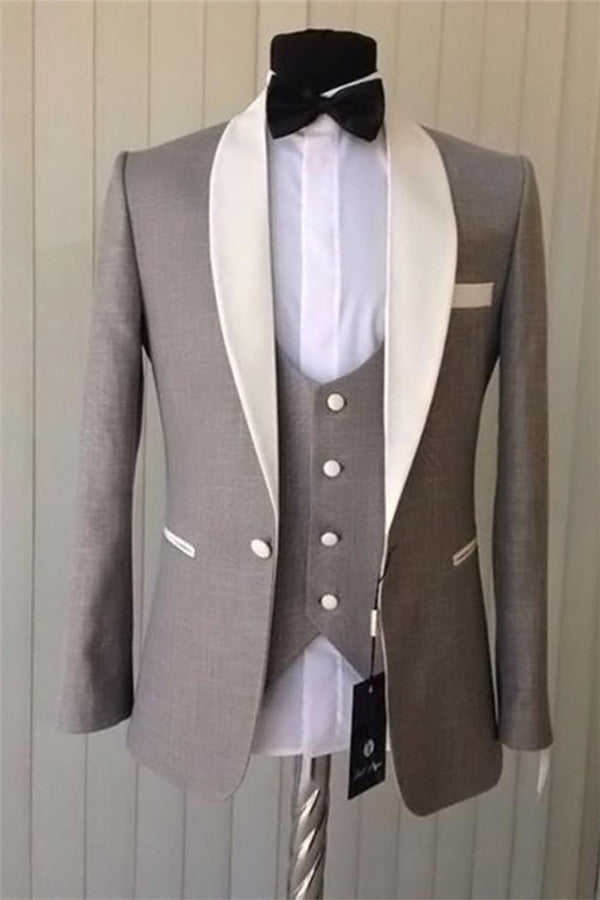 Brown Shawl Lapel Three-pieces Tuxedo Groom Wedding Men Dress Suits with One Button-Ballbella