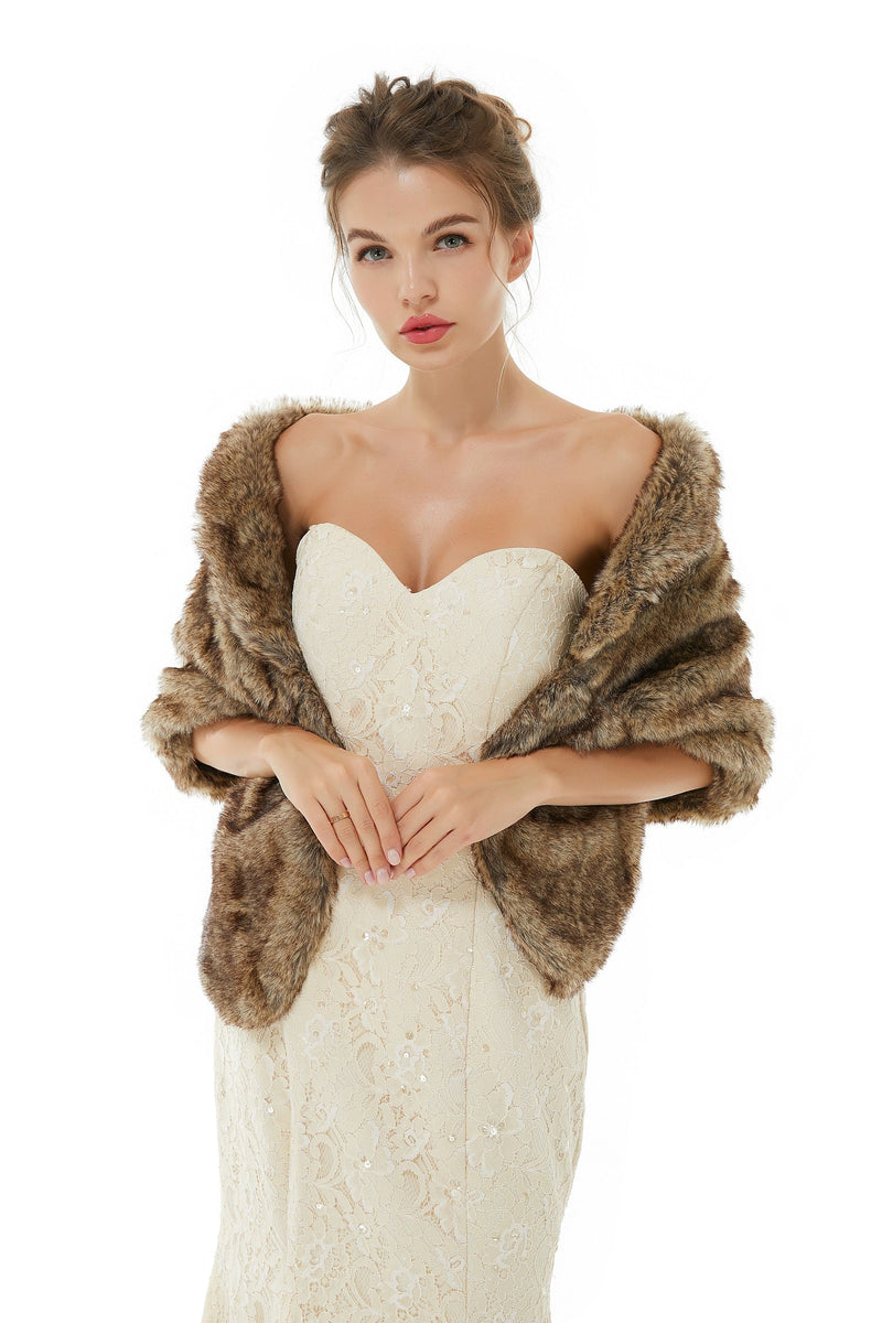 Brown Wedding Shrug Faux Fur Stole Fluffy Bridal Wrap Shawl Brown Wedding Shrug Faux Fur Stole Fluffy Bridal Wrap Shawl