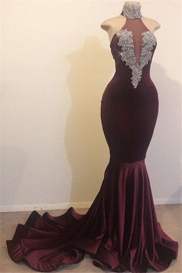 Still not know where to get your Burgundy Mermaid High Neck Velvet Prom Dresses online? Ballbella offer you new arrival prom dresses at factory price,  fast delivery worldwide.