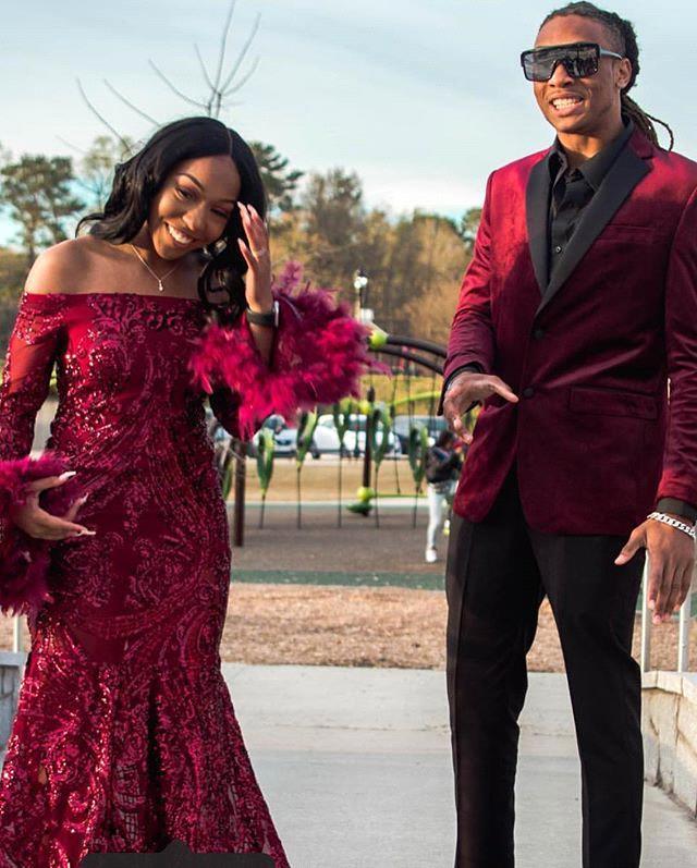 Burgundy Off Shoulder Sequins Sheath Long Sleeves Prom Dress with Feather-Ballbella