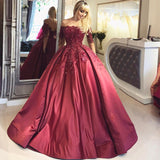 Customizing this New Arrival Burgundy Off-the-Shoulder Long-Sleeves Crystal Appliques Ball Prom Dresses on Ballbella. We offer extra coupons,  make in cheap and affordable price. We provide worldwide shipping and will make the dress perfect for everyone.