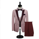 Burgundy Peak Lapel Men's Prom Suits Latest Pink One Button Wedding Tuxedos-Ballbella
