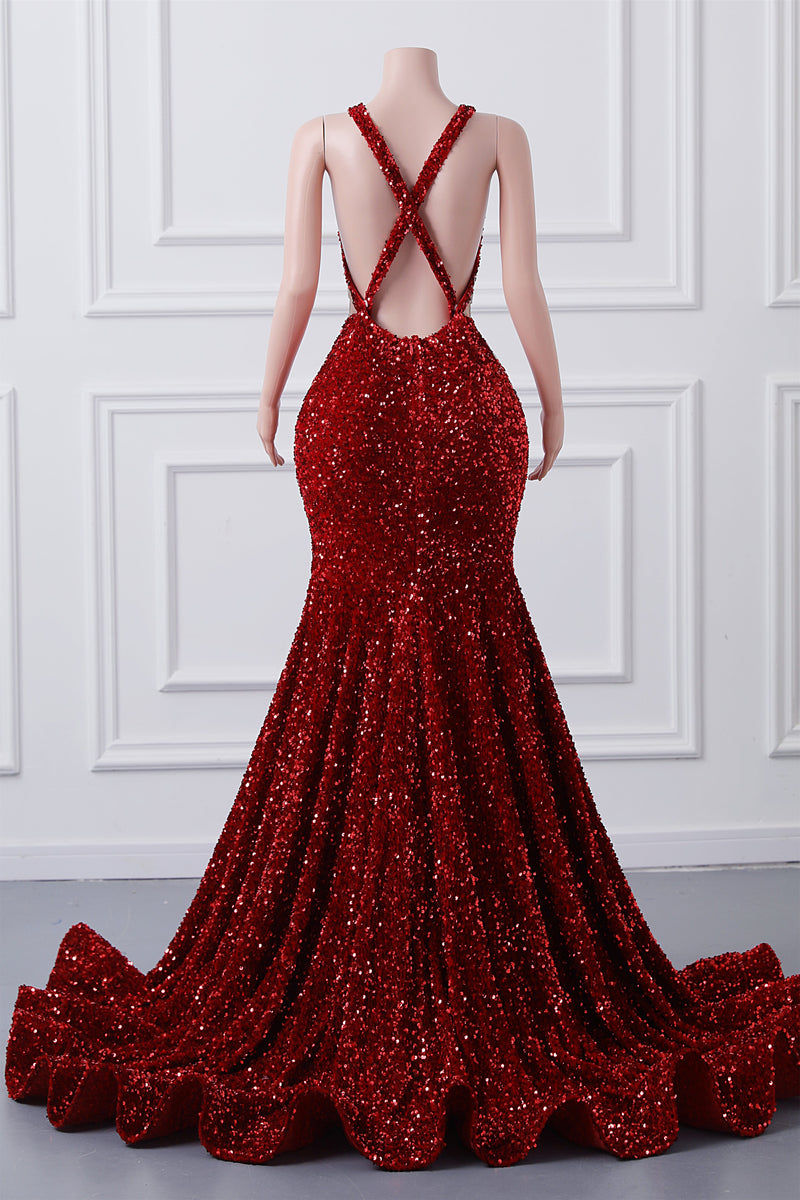 Burgundy Sequin Mermaid Silver Beaded Court Trian Prom Dresses Ballbella Burgundy Sequin Mermaid Silver Beaded Court Trian Prom Dresses Ballbella