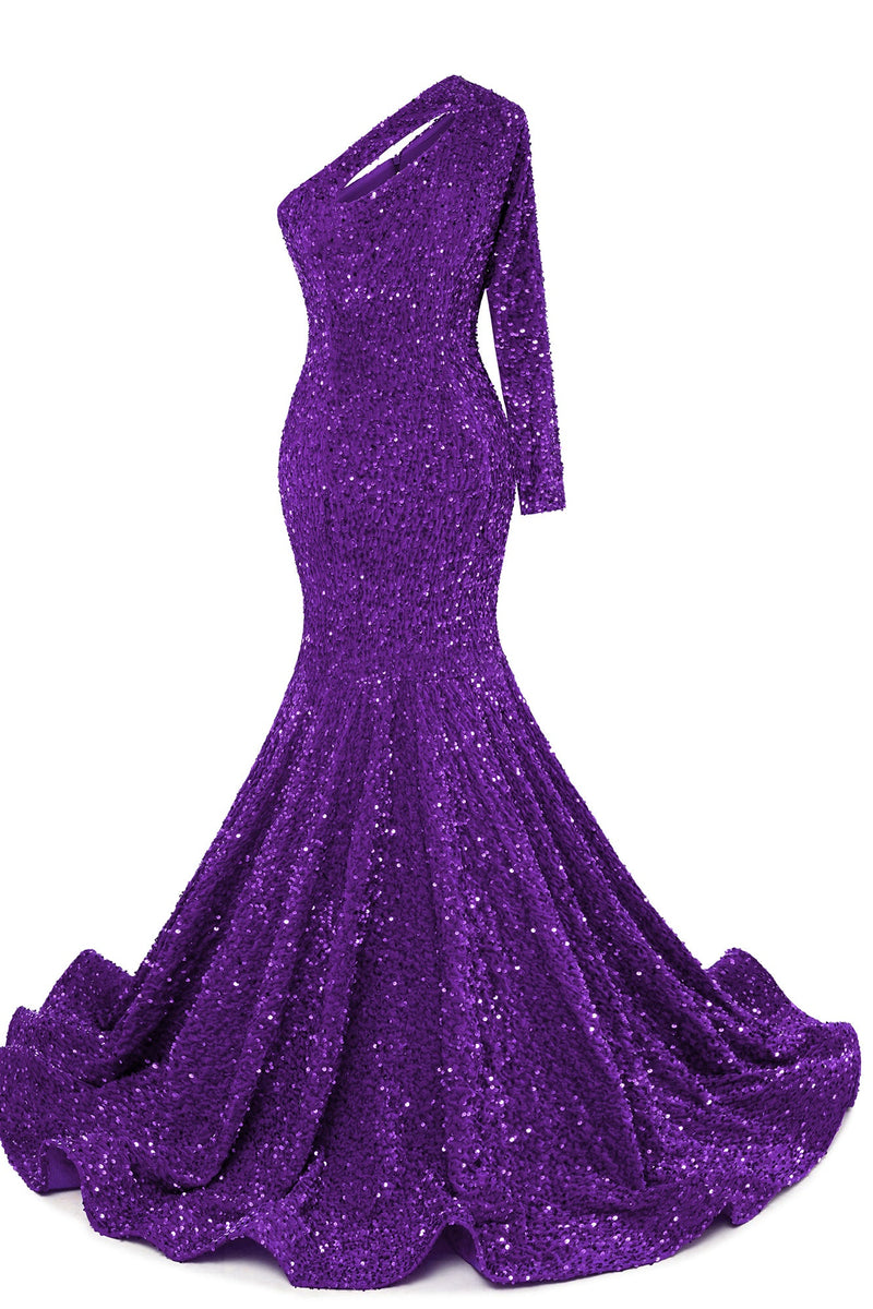 Burgundy Sequin Trumpet Sweep Train Long Sleeve Evening Dress-Ballbella
