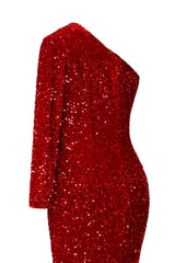 Burgundy Sequin Trumpet Sweep Train Long Sleeve Evening Dress-Ballbella