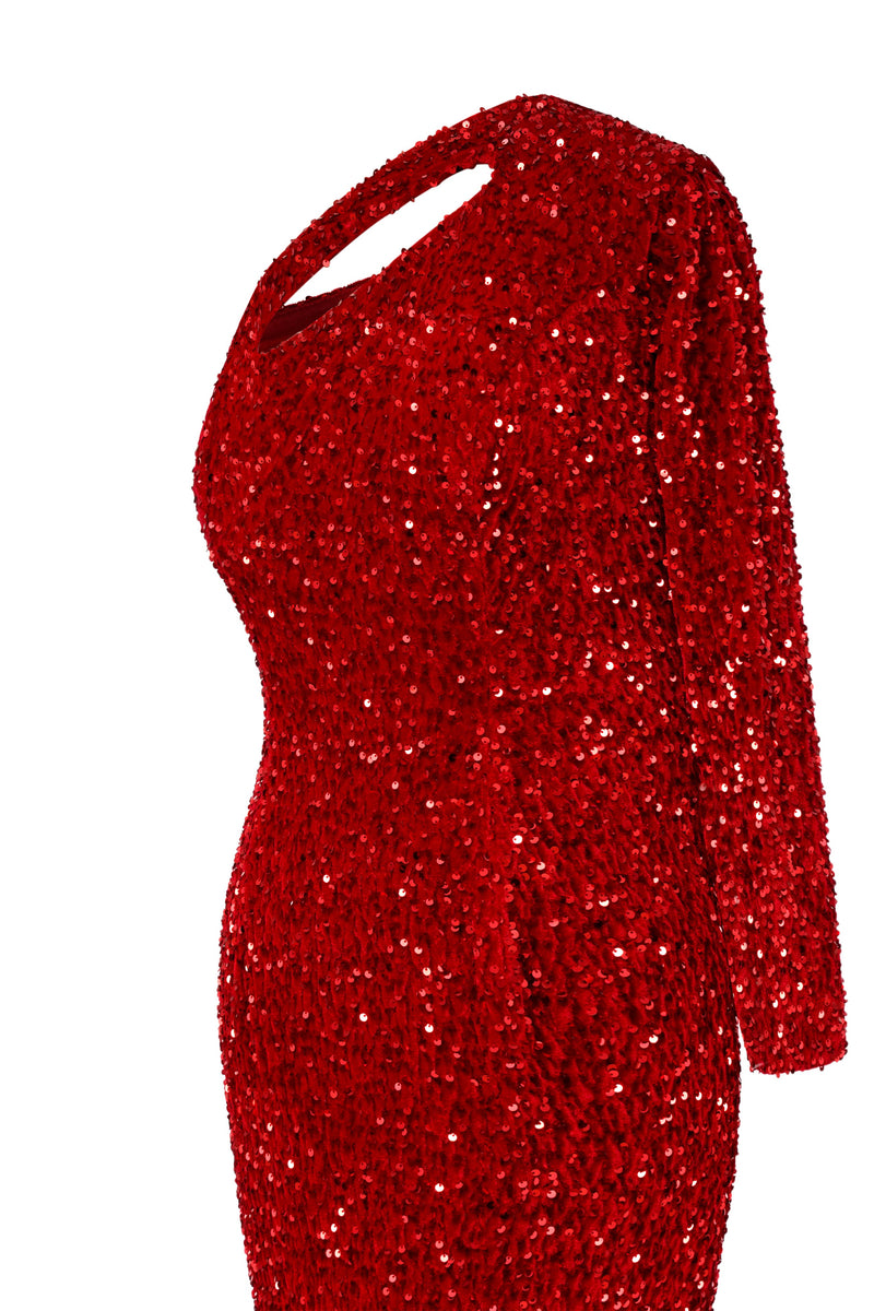Burgundy Sequin Trumpet Sweep Train Long Sleeve Evening Dress-Ballbella