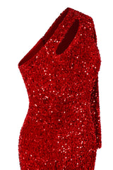 Burgundy Sequin Trumpet Sweep Train Long Sleeve Evening Dress-Ballbella