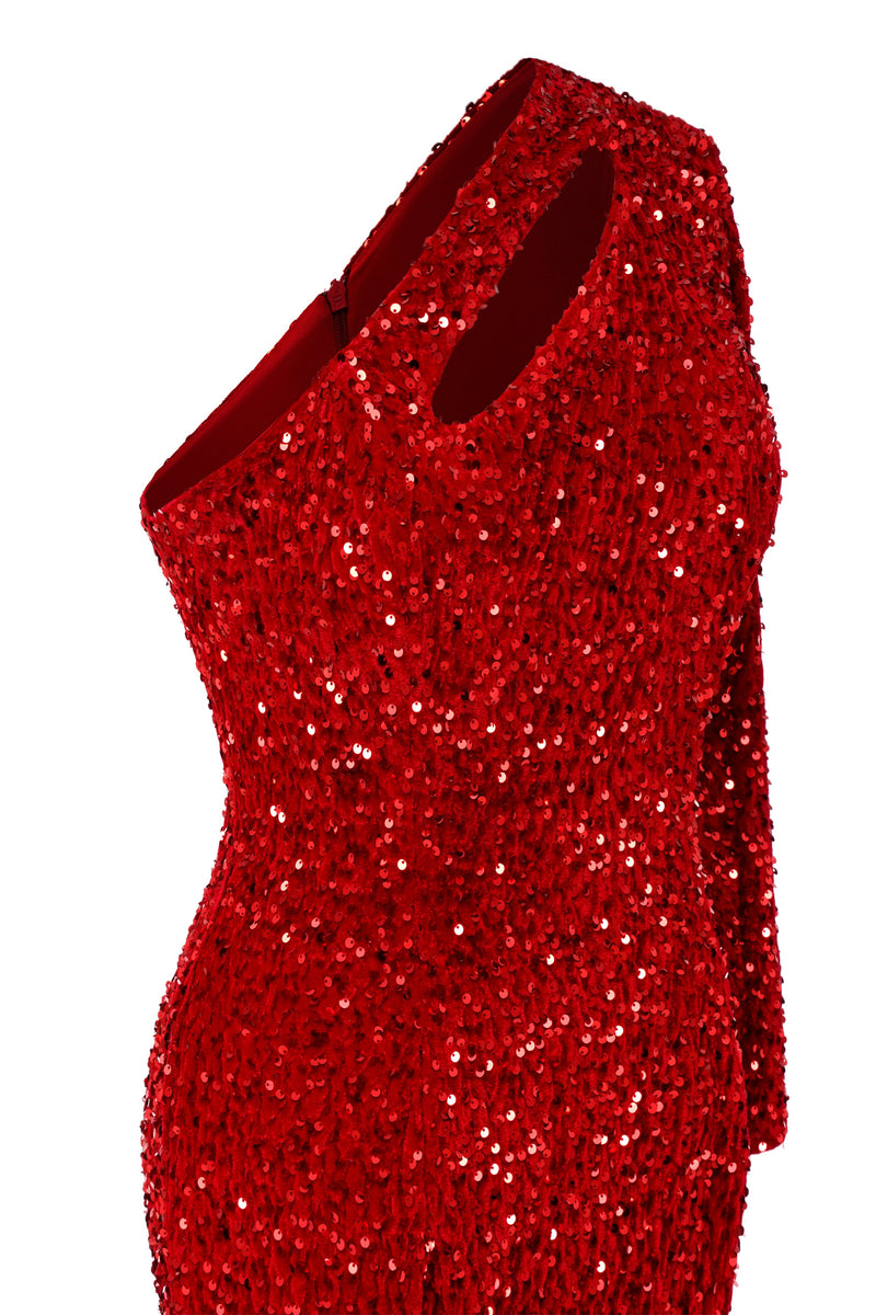 Burgundy Sequin Trumpet Sweep Train Long Sleeve Evening Dress-Ballbella