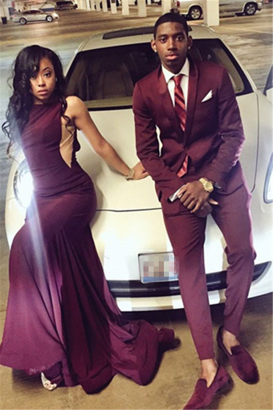 Burgundy Slim Fit Men Suit Two Pieces Bespoke One Button Prom Suit-Ballbella