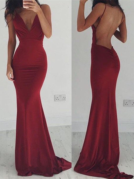 Customizing this New Arrival Burgundy Stretchy Spaghettis-Straps Backless Column Prom Dresses on Ballbella. We offer extra coupons,  make in cheap and affordable price. We provide worldwide shipping and will make the dress perfect for everyone.