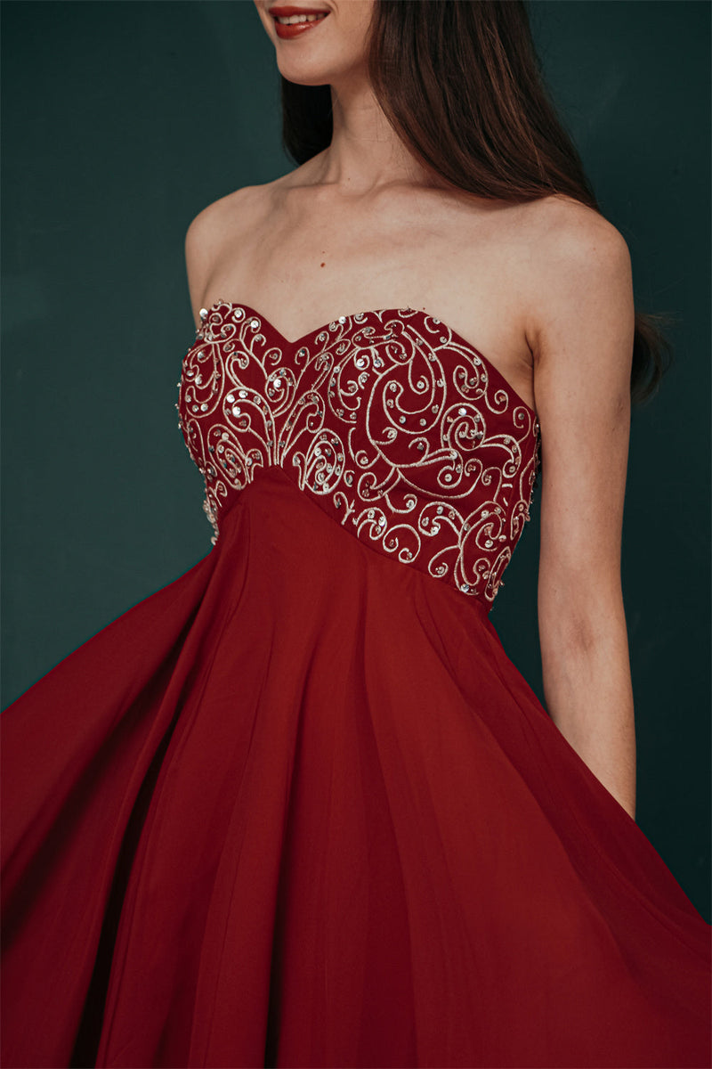 Burgundy Sweetheart Sparkle Beaded Chiffon Homecoming Dress, Burgundy / US2 Burgundy Sweetheart Sparkle Beaded Chiffon Homecoming Dress, Burgundy / US2