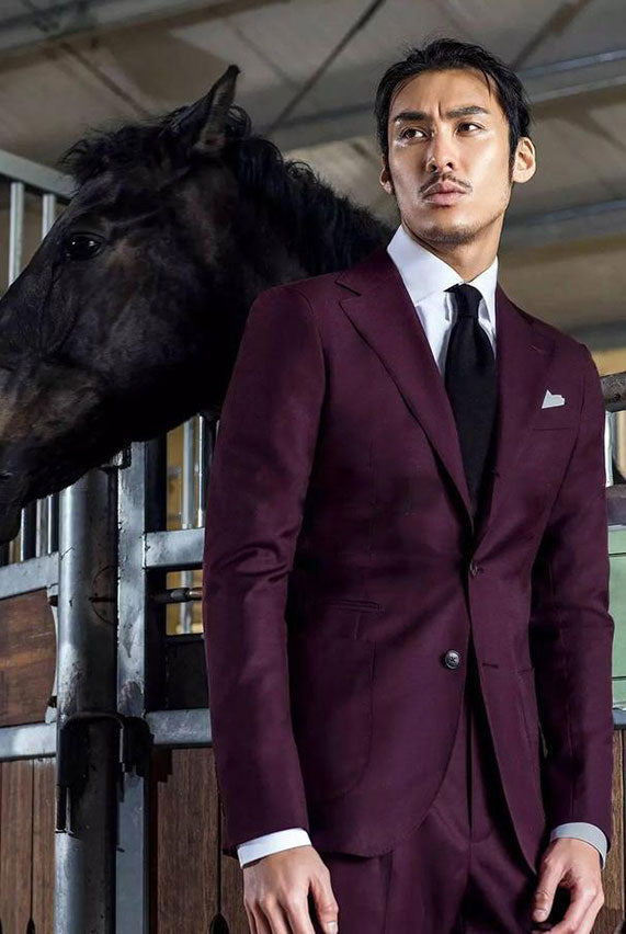 Burgundy Two Buttons Business Suits Wine Red Mens Suits for Prom-Ballbella